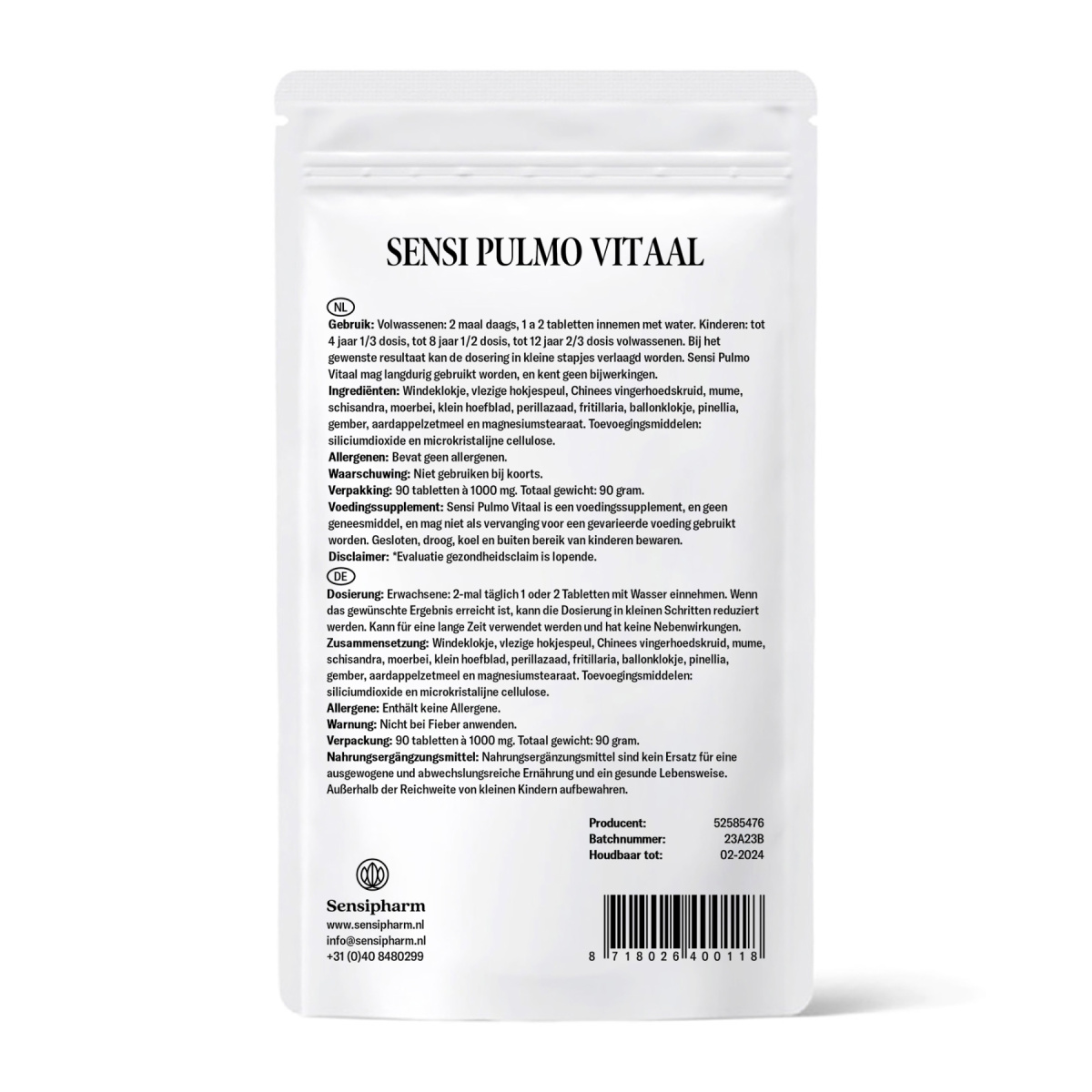 Sensi Pulmo Vitaal - 1000 mg. 90 tabl.