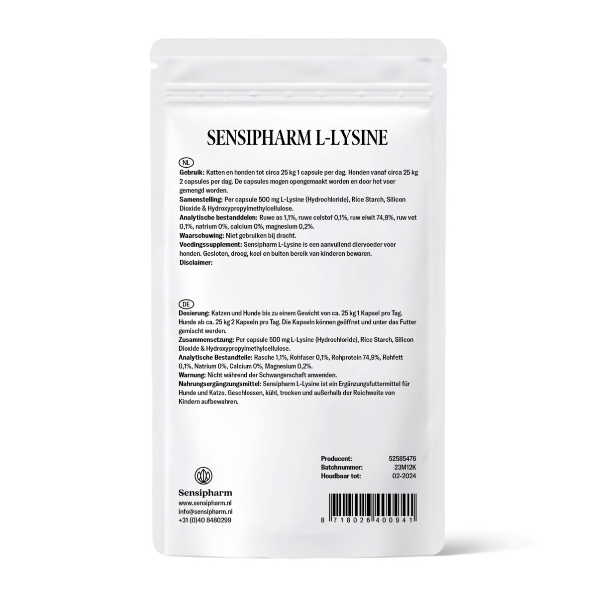 Sensipharm L-Lysine Hond & Kat - 100 caps.