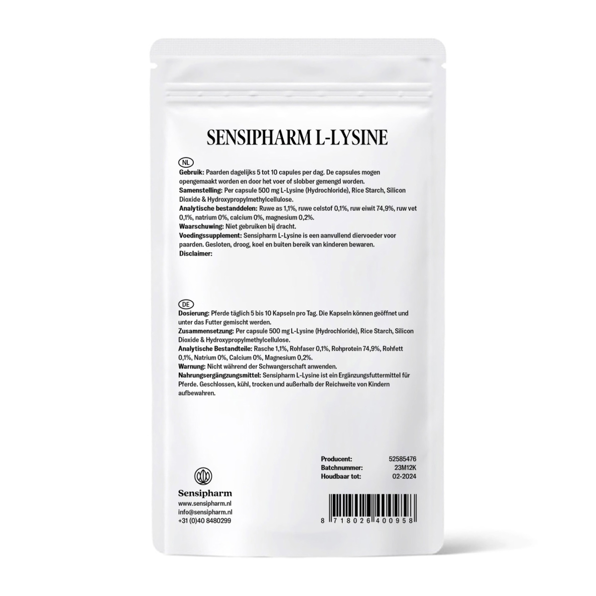 Sensipharm L-Lysine Paard - 200 caps.